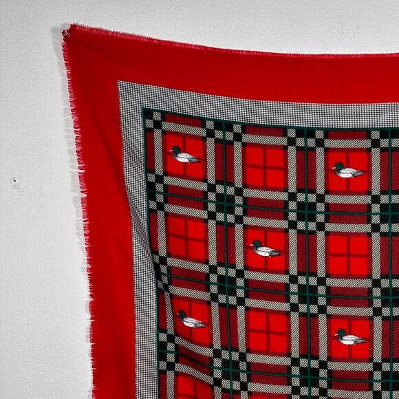 Vintage JP Collections Plaid Duck Scarf Red Green Polyester 45" Square AS IS - Picture 12 of 16